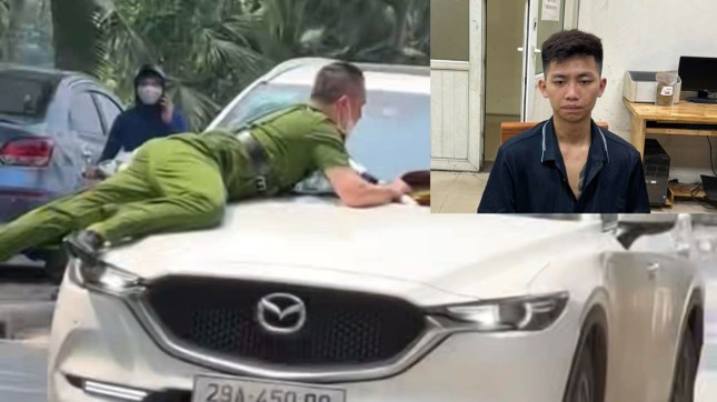 Tạm giữ hình sự tài xế xe Mazda hất cảnh sát lên nóc ca pô 