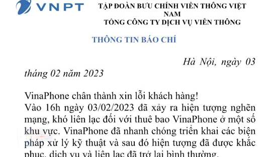 Mạng Vinaphone khổng thể liên lạc trong hơn 1 giờ