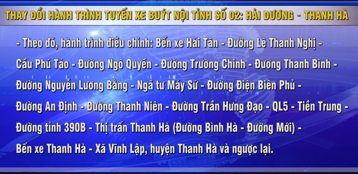 THAY ĐỔI HÀNH TRÌNH TUYẾN XE BUÝT NỘI TỈNH SỐ 02: HẢI DƯƠNG – THANH HÀ